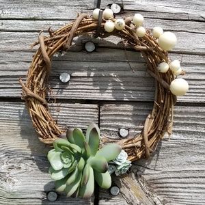 6" Faux Succulent Wreath With Berries